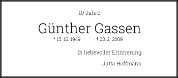 Traueranzeige von Günther Gassen von RMZ