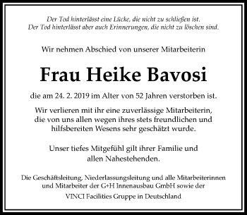 Traueranzeige von Heike Bavosi von RMZ
