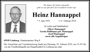 Traueranzeige von Heinz Hannappel von RMZ