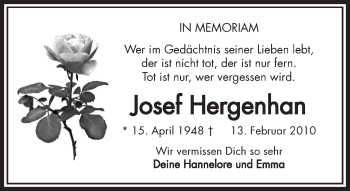 Traueranzeige von Josef Hergenhan von RMZ