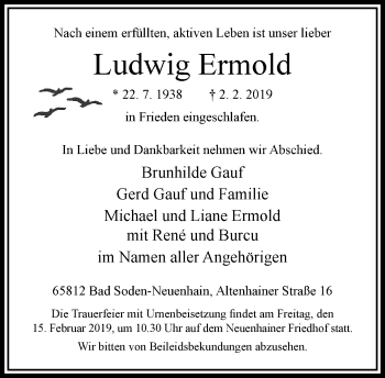 Traueranzeige von Ludwig Ermold von RMZ