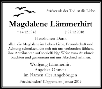 Traueranzeige von Magdalene Lämmerhirt von RMZ