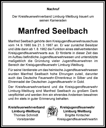 Traueranzeige von Manfred Seelbach von RMZ