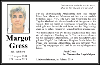 Traueranzeige von Margot Gress von RMZ