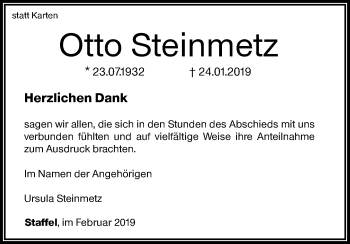 Traueranzeige von Otto Steinmetz von RMZ
