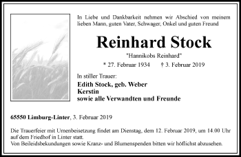 Traueranzeige von Reinhard Stock von RMZ