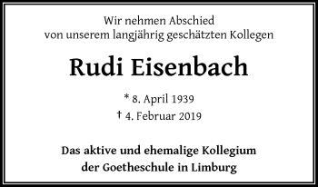 Traueranzeige von Rudi Eisenbach von RMZ
