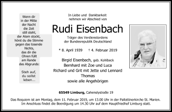 Traueranzeige von Rudi Eisenbach von RMZ