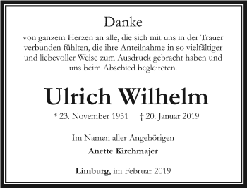 Traueranzeige von Ulrich Wilhelm von RMZ