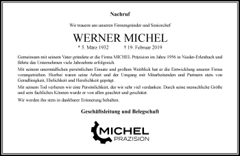 Traueranzeige von Werner Michel von RMZ