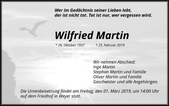 Traueranzeige von Wilfried Martin von RMZ