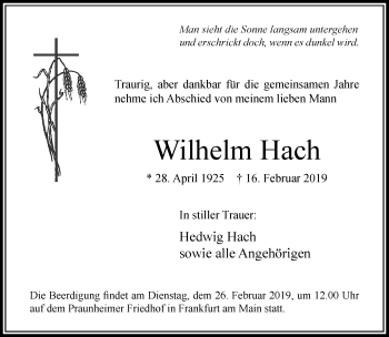 Traueranzeige von Wilhelm Hach von RMZ
