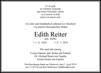 Traueranzeige von Edith Reiter von RMZ