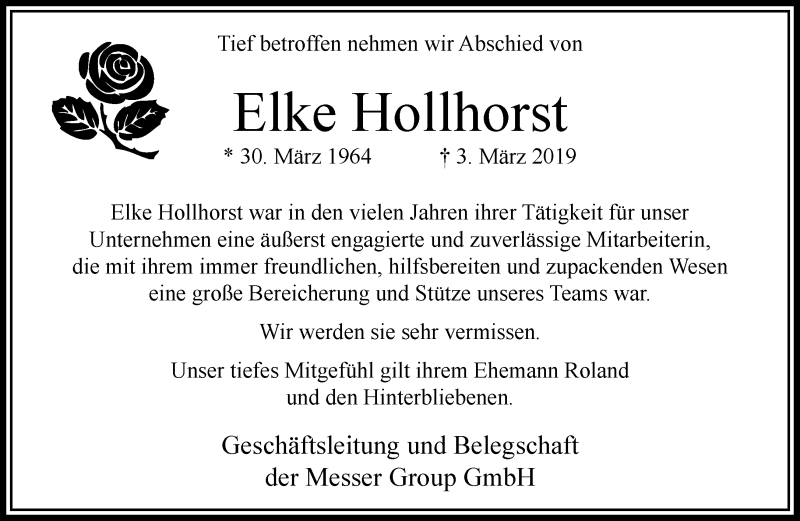  Traueranzeige für Elke Hollhorst vom 07.03.2019 aus RMZ
