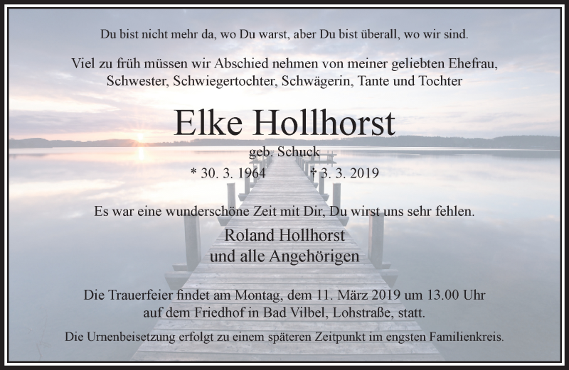  Traueranzeige für Elke Hollhorst vom 05.03.2019 aus RMZ