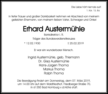 Traueranzeige von Erhard Austermühle von RMZ