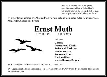 Traueranzeige von Ernst Muth von RMZ