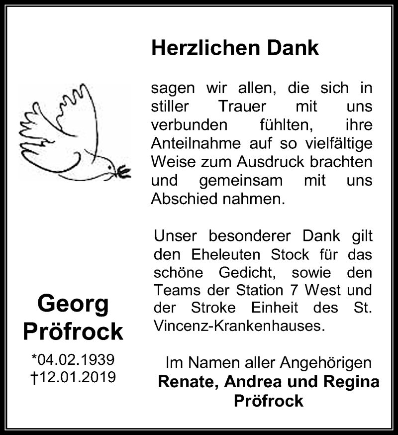  Traueranzeige für Georg Pröfrock vom 02.03.2019 aus RMZ
