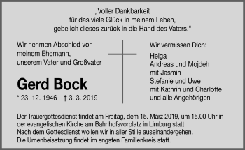 Traueranzeige von Gerd Bock von RMZ