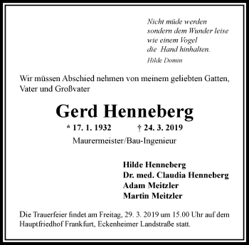 Traueranzeige von Gerd Henneberg von RMZ