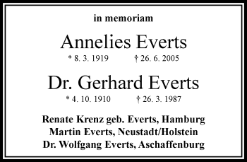 Traueranzeige von Gerhard Everts von RMZ