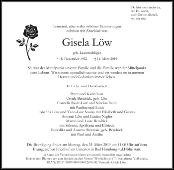 Traueranzeige von Gisela Löw von RMZ