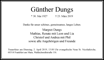 Traueranzeige von Günther Dungs von RMZ