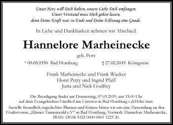 Traueranzeige von Hannelore Marheinecke von RMZ
