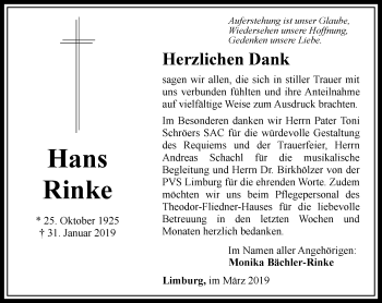 Traueranzeige von Hans Rinke von RMZ