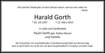 Traueranzeige von Harald Gorth von RMZ