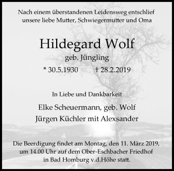 Traueranzeige von Hildegard Wolf von RMZ
