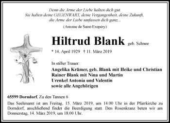 Traueranzeige von Hiltrud Blank von RMZ