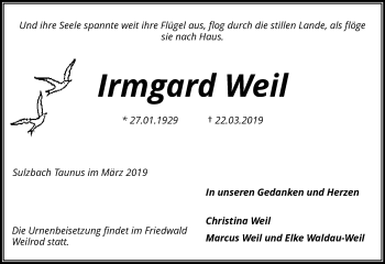 Traueranzeige von Irmgard Weil von RMZ