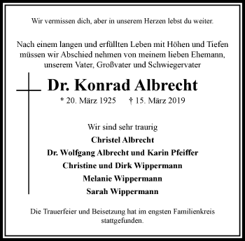 Traueranzeige von Konrad Albrecht von RMZ