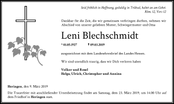 Traueranzeige von Leni Blechschmidt von RMZ