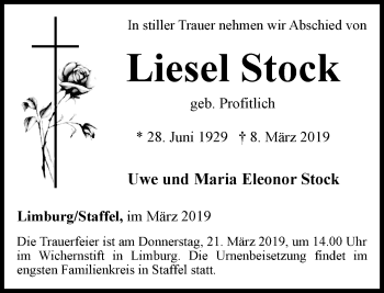 Traueranzeige von Liesel Stock von RMZ