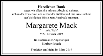 Traueranzeige von Margarete Mack von RMZ