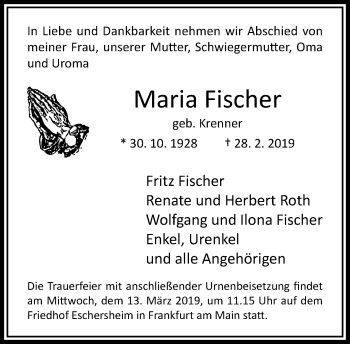 Traueranzeige von Maria Fischer von RMZ