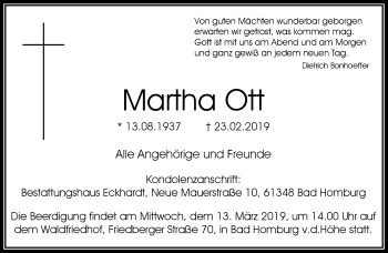 Traueranzeige von Martha Ott von RMZ