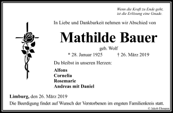 Traueranzeige von Mathilde Bauer von RMZ