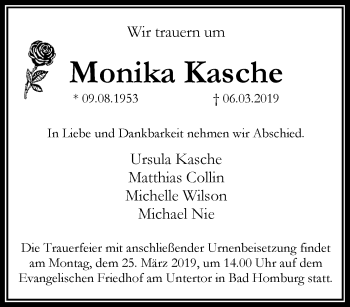 Traueranzeige von Monika Kasche von RMZ