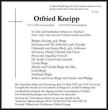 Traueranzeige von Otfried Kneipp von RMZ