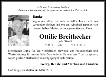 Traueranzeige von Ottilie Breithecker von RMZ