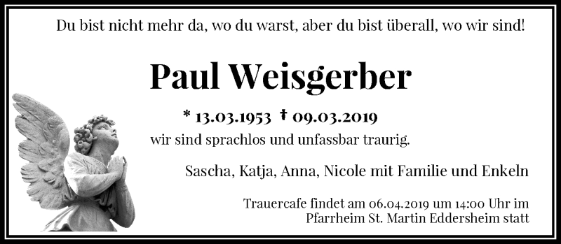  Traueranzeige für Paul Weisgerber vom 25.03.2019 aus RMZ