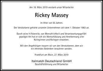 Traueranzeige von Rickey Massey von RMZ