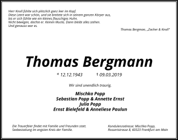 Traueranzeige von Thomas Bergmann von RMZ