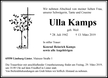 Traueranzeige von Ulla Kamps von RMZ