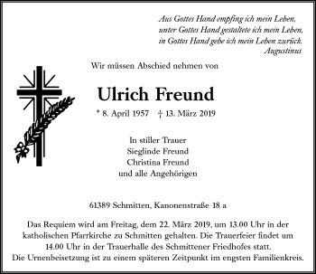 Traueranzeige von Ulrich Freund von RMZ