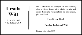 Traueranzeige von Ursula Witt von RMZ
