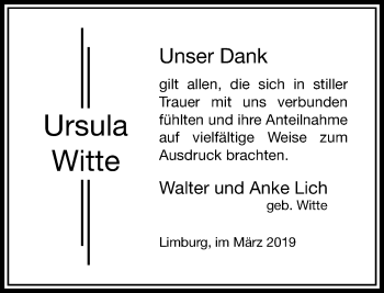 Traueranzeige von Ursula Witte von RMZ